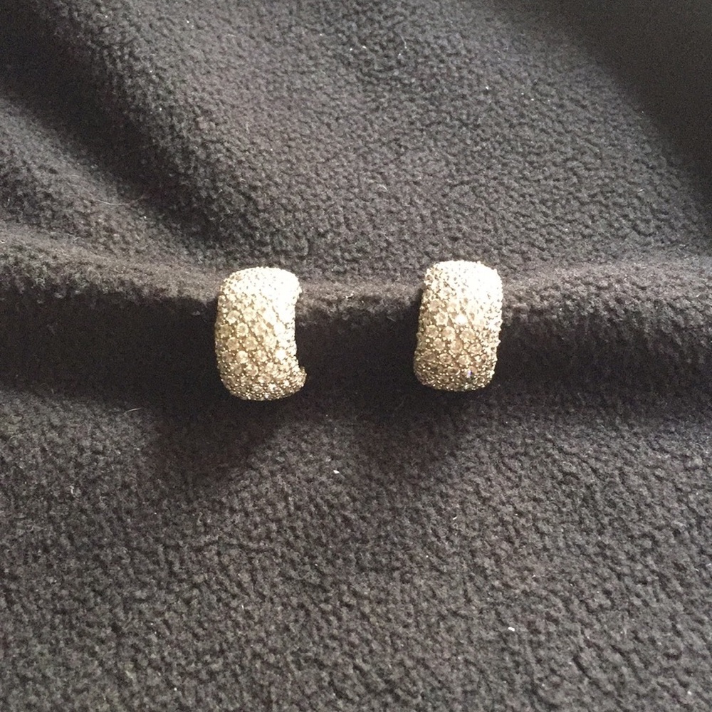Pave diamond and silver post earrings